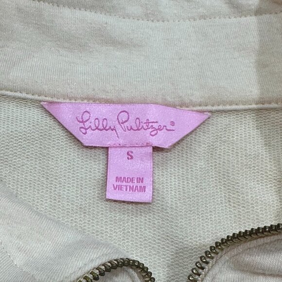 Lilly Pulitzer Tan Half-Zip Popover Jacket Crochet Mock Neck Small Lightweight - Picture 7 of 10